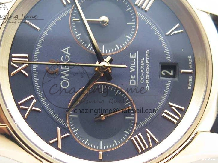 1230 QuickDry De Ville Chronograph RG OMF 1:1 Best Edition Blue Dial On Blue Leather Strap A 8107